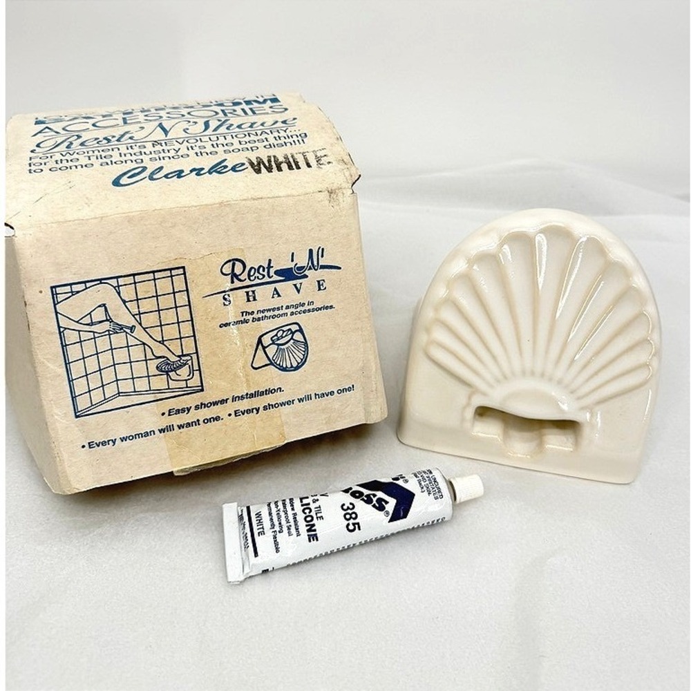 Shower Foot Rest NOS Rest 'N' Shave Ceramic Scallop Shell White VTG Wall Mounted